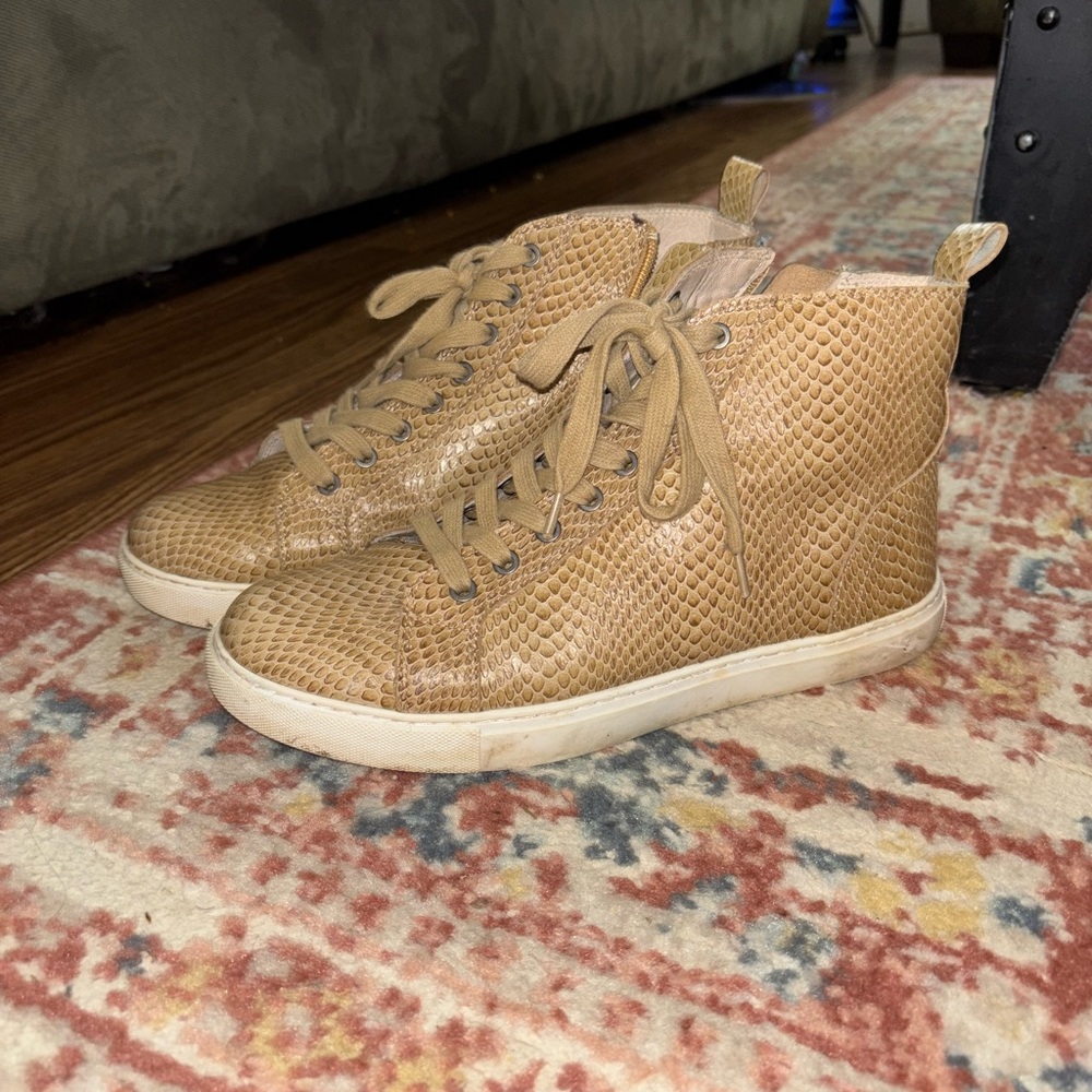 Tan Textured High-Top Sneakers